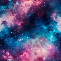Obraz na płótnie Canvas Seamless glittered galaxy background, space pattern, nebula backdrop, created with generative AI technology