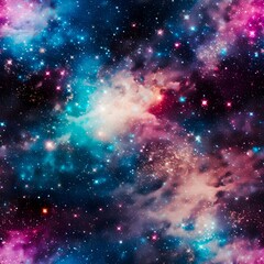 Fototapeta premium Seamless glittered galaxy background, space pattern, nebula backdrop, created with generative AI technology