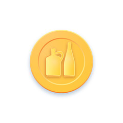 Golden game coin. Coin icon, gold medal. Coin with bottles. Graphic user interface design element game coin. Money symbol game elements. Bank payment symbol. Purchases in the game, ultimate fate