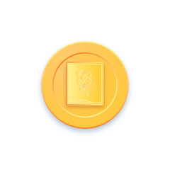 Golden game coin. Coin icon, gold medal. Coin with picture. Graphic user interface design element game coin. Money symbol game elements. Bank payment symbol. Purchases in the game, ultimate fate