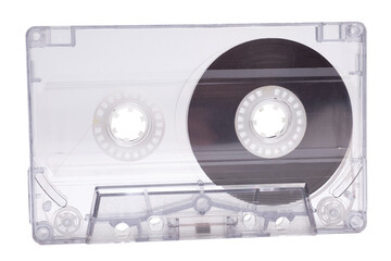 Audio cassette tape isolated on white background, vintage 80's music concept.