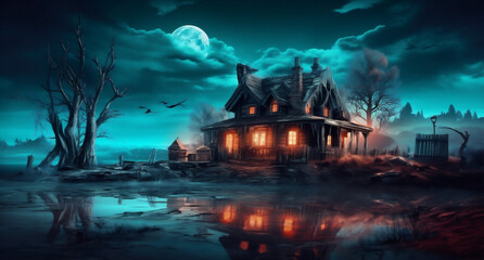 Fototapeta na wymiar bat horror moon halloween night holiday grave pumpkin dark cemetery. Generative AI.