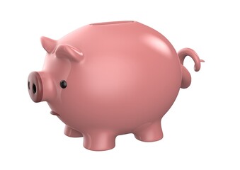 Pink piggy bank isolated on a white background. 3d rendering illustration