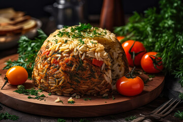 Uzbek pilaf in plate generative ai