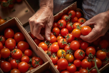 hand sorting red tomatoes generative ai