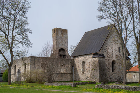 Käina church ruins on the Hiiu island (Estonian - Käina, Hiiumaa) on a cloudy spring day. The Gothic church was destroyed in 194