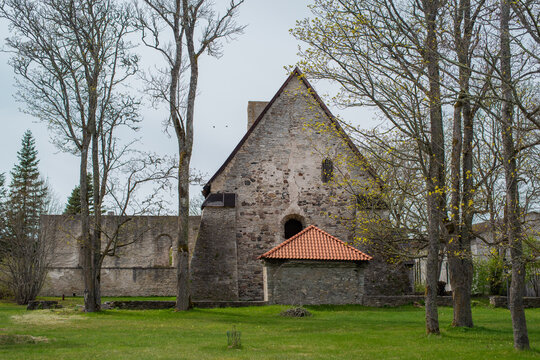 Käina church ruins on the Hiiu island (Estonian - Käina, Hiiumaa) on a cloudy spring day. The Gothic church was destroyed in 194