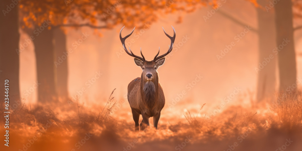 Wall mural deer in forest in autumn