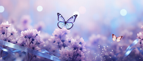Obraz na płótnie Canvas Lavender flowers and white butterflies