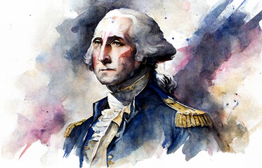 Watercolour painting of George Washington a Founding Father of the United States of America who served as the first president, computer Generative AI stock illustration - obrazy, fototapety, plakaty