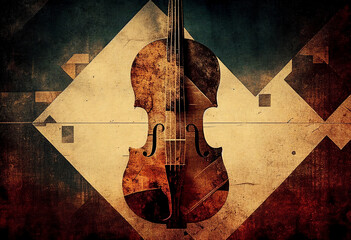 Violin background with an abstract vintage distressed texture which is a musical instrument used in blues, rock, jazz and classical orchestral music, computer Generative AI stock illustration image - obrazy, fototapety, plakaty