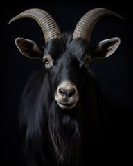 Fototapeta premium Generated photorealistic image of a black goat with yellow eyes 