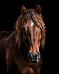Fototapeta na wymiar Generated photorealistic image of a red horse on a black background