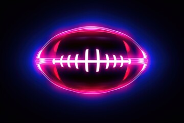 American football ball with neon light, black background. Generative AI