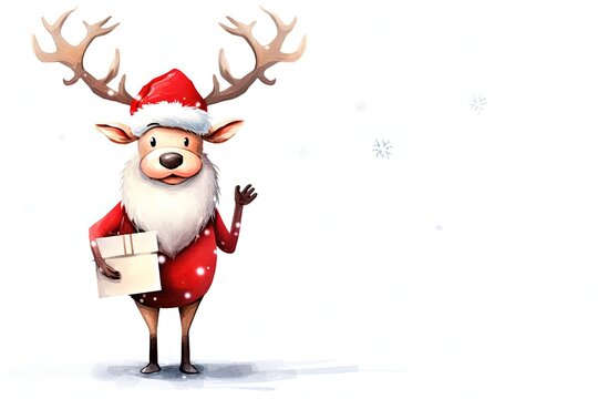 Christmas reindeer holding white card. Generative AI