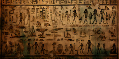 Ancient Egyptian drawings and hieroglyphs on the wall in the temple Neural network AI generated  Unraveling the Mysteries: Ancient Egyptian Drawings and Hieroglyphs in Temple Walls AI Generated 