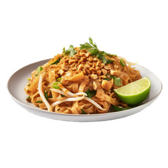 Vegetarian Pad Thai isolated on transparent background. Generative AI