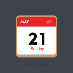 sunday 21 may icon with black background, calender icon