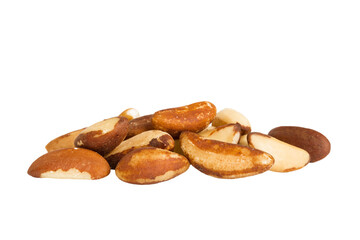 pile Brazil nuts isolated on white background, top view. Flat lay Healthy food concept