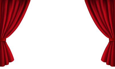 Realistic open theatre red curtain illustration on transparent background - 623450991