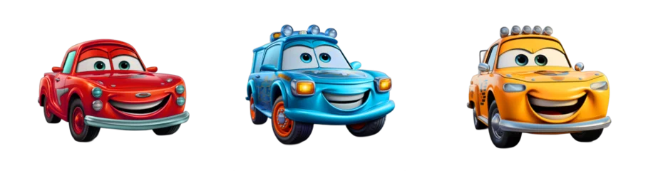 Poster Im Rahmen Set of happy smiling cars, cartoon character, collection of funny multicolored cartoon cars, ai generated © Art Gallery