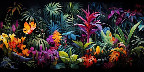 Fototapeta na wymiar AI Generated. AI Generative. Notanical herbal exotic tropical plants herbs flowers botanical foliage background nature jungle lanfscape. Graphic Art
