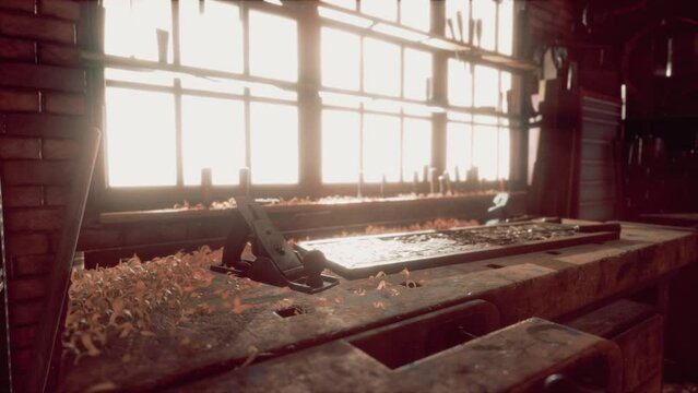 The working desk in wood workshop