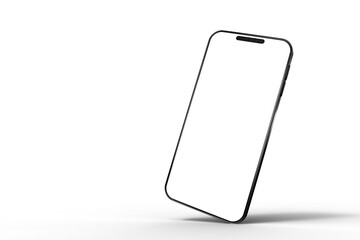 Studio shot of a modern smartphone with a transparent screen and background. 3D Rendering