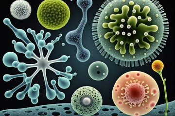 Coronavirus. Microscopic view of virus cells