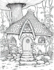 hand drawn illustration of an house,house in the forest,sketch of a house