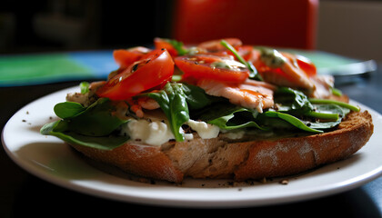 bruschetta with tomato and basil,salad with tomato and cheese,Food Photography, Food Close-up