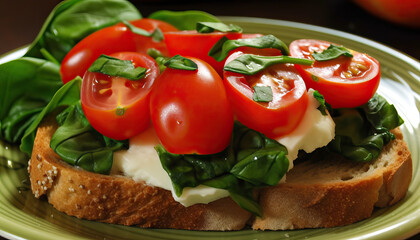 Fototapeta na wymiar bruschetta with tomato and basil,salad with tomato and cheese,Food Photography, Food Close-up