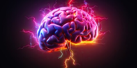 AI Generated. AI Generative. Human neon brain head vaporwave synthwave retrowave bright science system education hologram. Graphic Art