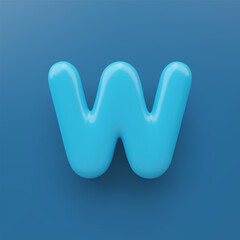 3D Blue uppercase letter W with a glossy surface on a blue background .