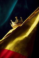 A Golden Crown On Top Of A Red And Yellow Flag