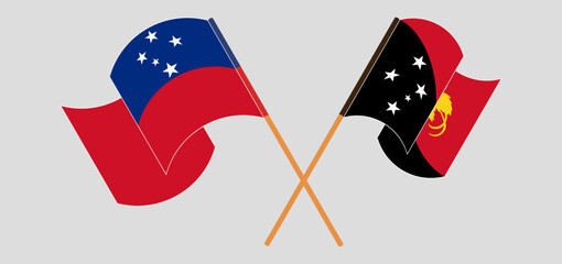 Crossed and waving flags of Samoa and Papua New Guinea