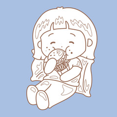Cute Girl Love Like to Eat Food Digital Stamp Outline