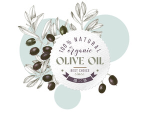  Color label with olive branches