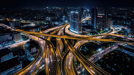 Fototapeta na wymiar Aerial photography of city overpass at night, transportation concept