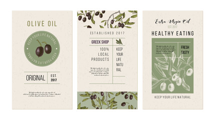Fototapeta na wymiar Olive oil extra virgin logos, labels set.
