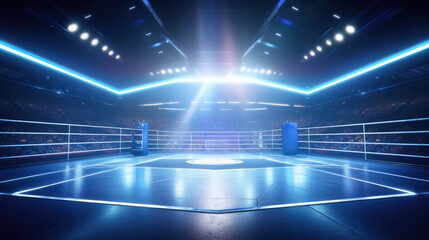 Fototapeta na wymiar Empty wrestling boxing ring filled with spotlights, competition arena