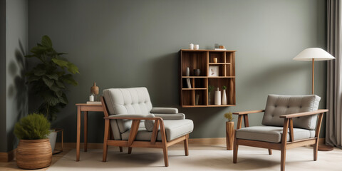 Fototapeta na wymiar Luxury living room in house with modern interior design, green velvet sofa, coffee table,