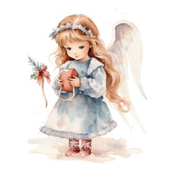 Drawing of a little girl with angel wings in watercolor