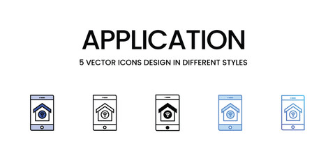 Application Icon Design in Five style with Editable Stroke. Line, Solid, Flat Line, Duo Tone Color, and Color Gradient Line. Suitable for Web Page, Mobile App, UI, UX and GUI design.