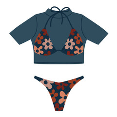 Monokini and bikini swimsuit in trendy boho colors.