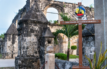 Filipino crucifix, declaring 500 Years of Christianity,next to The Cuartel Ruins,Oslob,Cebu...