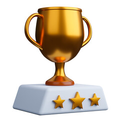 3d render gold trophy with three gold stars.