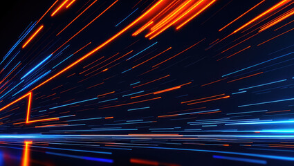 High speed mothion lines. Fast movement. Abstract background with neon colored lines on black background. Generative AI