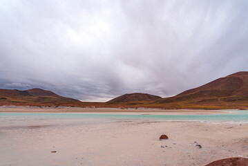 View from altiplanic lagoon in Atacama desert