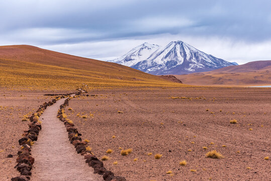 Path inside Piedras Rojas park in Atacama desert